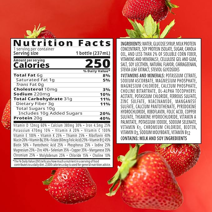 Boost High Protein with Fiber Ready to Drink Complete Nutritional Drink, Creamy Strawberry, 8 fl oz Bottle, 24 Pack