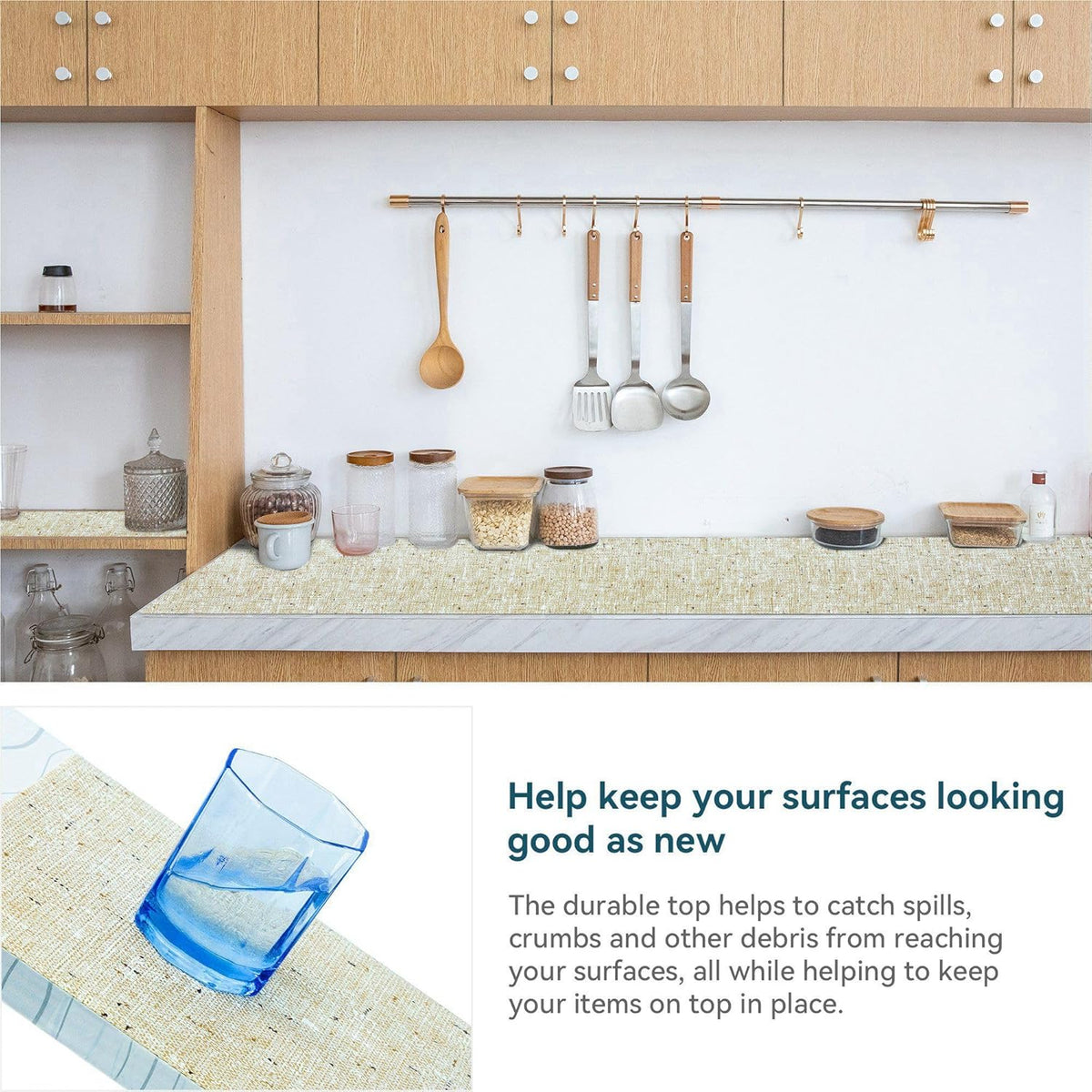 Shelf Liner Non Adhesive 18 Inch x 40 Feet Beige Kitchen Drawer Liner, Waterproof Shelf Liner Durable Anti-Slip