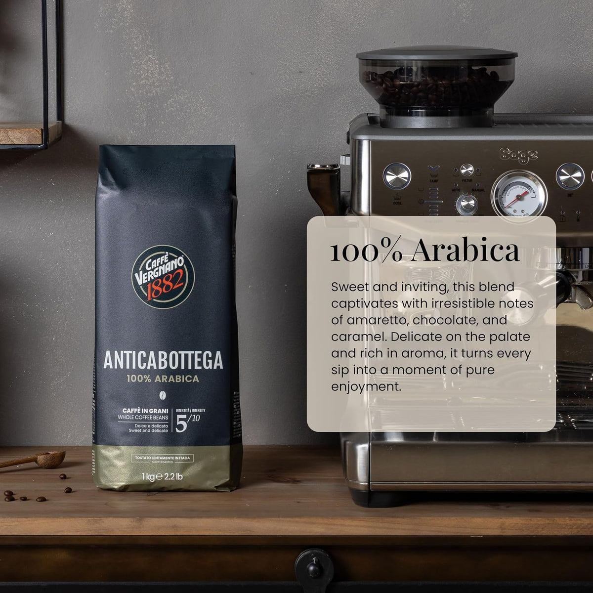 Caffe Vergnano Antica Bottega Whole Bean Coffee, Coffee Beans, 1.1 lb