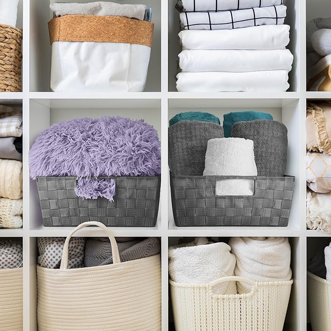 Sorbus Set of 3 Large Storage Baskets for Organizing, Mesh Hand-Woven Design, Linen Closet Organizers and Storage, Organizer Storage Baskets for Shelves, Organizers and Storage ( Gray)