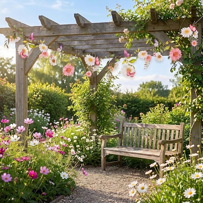 Wildflower Garland Banner,13Ft Pre-Strung Watercolor Floral Bunting, Laminated Fairy Woodland Enchanted Garden Party Decorations for Girls Birthday, Baby Shower & Spring Picnic