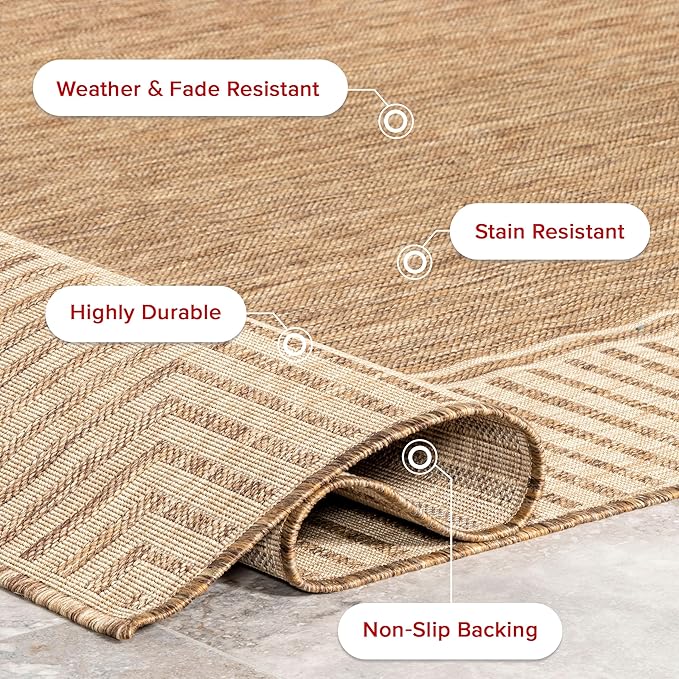 Nuloom Asha Light Brown/Ivory, 3'6" x 5', Casual, Striped Border, Soft and Cozy, High Traffic, Stain Resistant, Easy Clean, Durable Area Rug for Indoor/Outdoor Patio, Deck, Porch, Garden, Courtyard