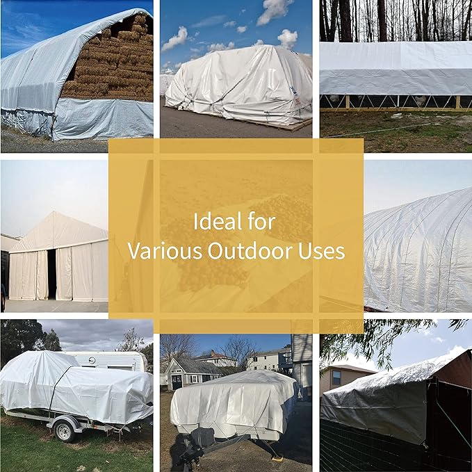 GUARD SHIELD Heavy Duty Tarp 18x24 Feet White Multi Purpose Thick Waterproof Poly Tarp Cover 10mil