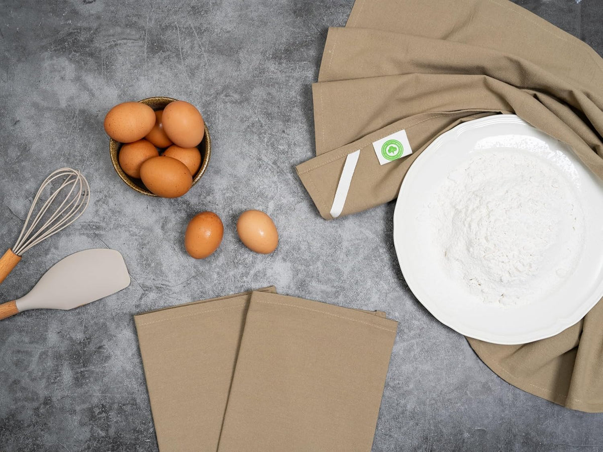 Organic Cotton Beige Flour Sack Towels - 10 Pack, 27"x27", Highly Absorbent Beige Tea Towels - Kitchen Cloth for Baking, Bread Making, and Cooking