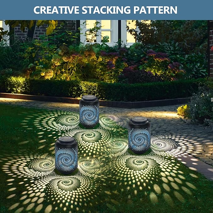 Solar Lanterns Outdoor Waterproof - 7.8" x 4.7" Solar Light for Outside with Blue Spiral, Pathway Landscape Lights for Garden, Patio, Backyard, Porch, Lawn, Mothers Day Gifts for Mom