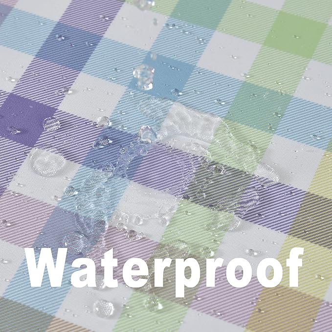 Waterproof Checkered Tablecloth Fabric - Colorful Rectangle 58x84 Inch Easter Table Cloth for Indoor/Outdoor Use - Table Cover for Kitchen, BBQs, and Parties