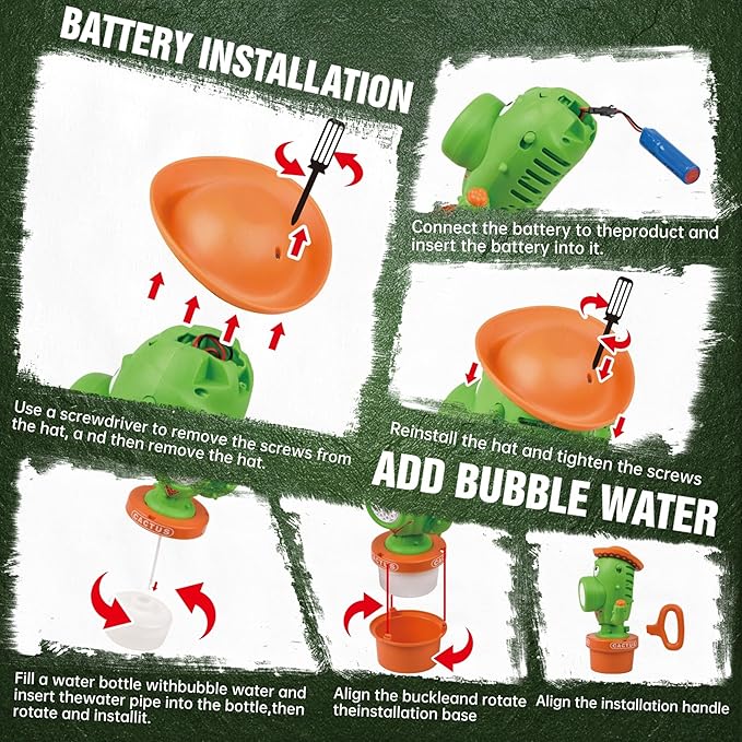 Cactus Bubble Machine for Children, Automatic Cactus Toy Bubble Maker for Toddlers, Rechargeable Battery-Operated Bubble Toys for Indoor and Outdoor Birthday Parties,Great Gift for Toddlers Aged 3+