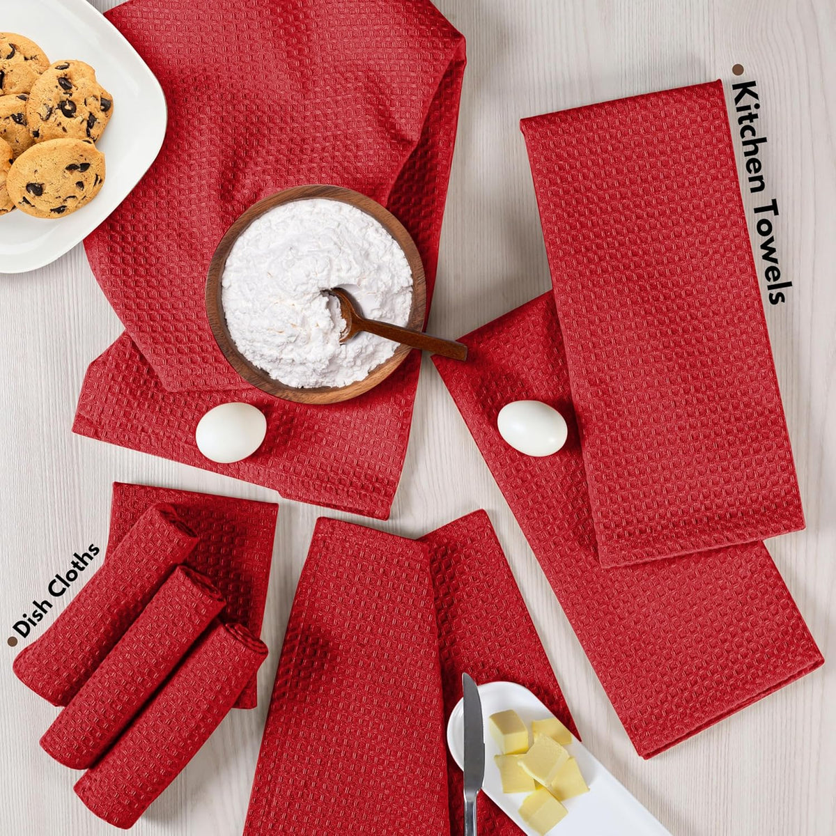 Native Fab 8 Piece Kitchen Towel & Dish Cloth Set - 100% Cotton, Soft, Absorbent, Quick Drying & Durable Cloths for Cleaning, Cooking
