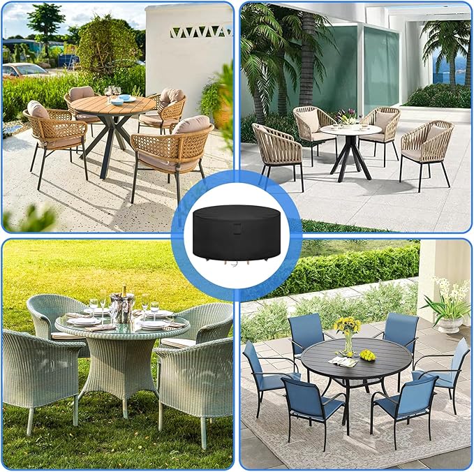 Round Patio Furniture Covers Waterproof, 96 Inch High Outdoor Round Table Cover, Tall Bar Height Outside Table and Chairs Set Covers for Winter, Rainproof Fadeproof - 96" Dia x 44" H