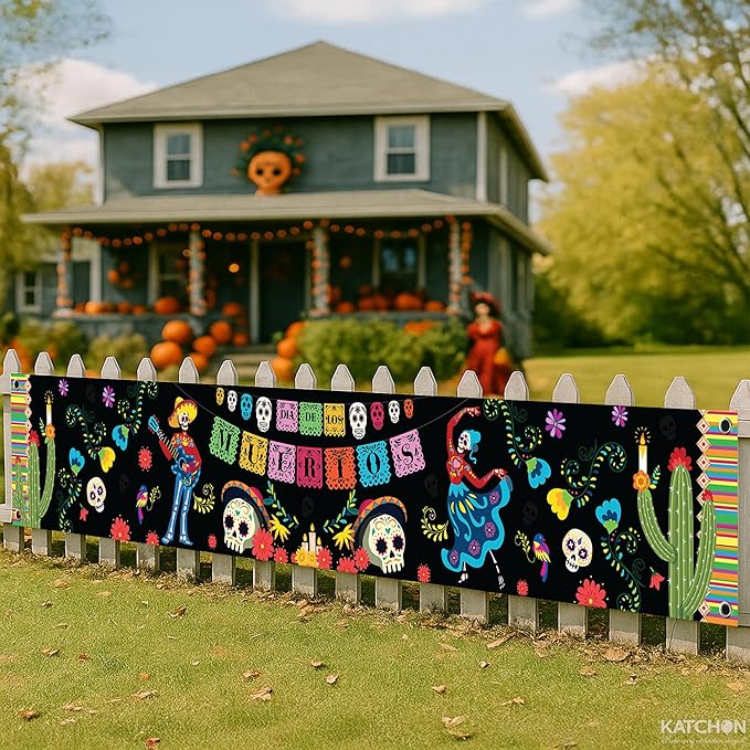 KatchOn, Day of the Dead Yard Banner - XtraLarge, 120x20 Inch | Mexican Halloween Banner for Day of the Dead Decorations | Dia De Los Muertos Backdrop, Dia De Los Muertos Decorations