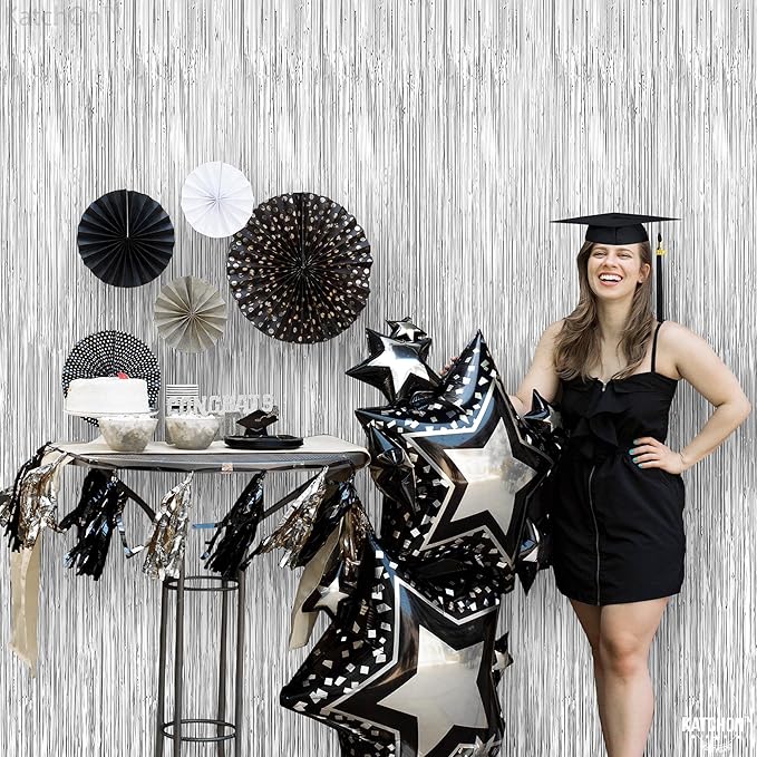 KatchOn, XtraLarge Silver Backdrop Curtain - Pack of 4 | Streamers Backdrop for Disco Party Decorations, Silver Foil Fringe for Bachellorette, Anniversary, Graduation Decorations 2026