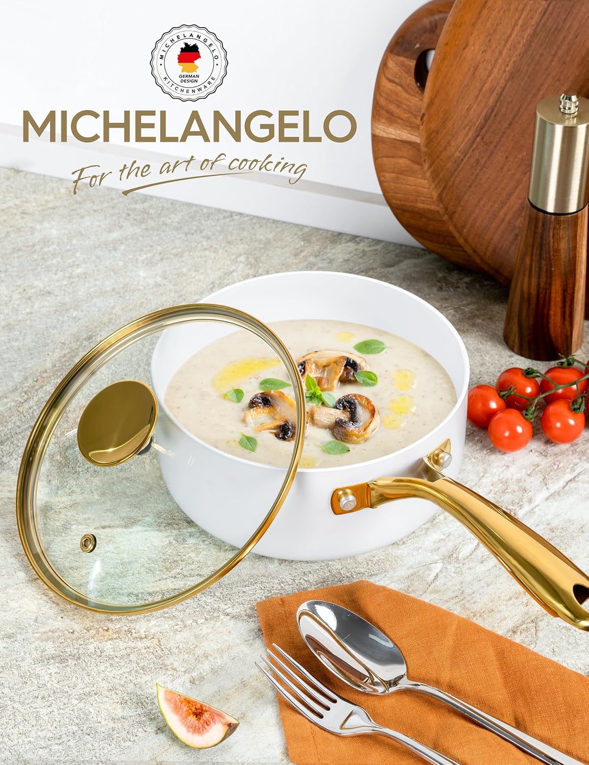 MICHELANGELO 3 Quart Saucepan with Lid, Non-Toxic Ceramic Sauce Pan with Ergonomic Handle, Nonstick 3 Qt Small Pot, Induction-Compatible, White