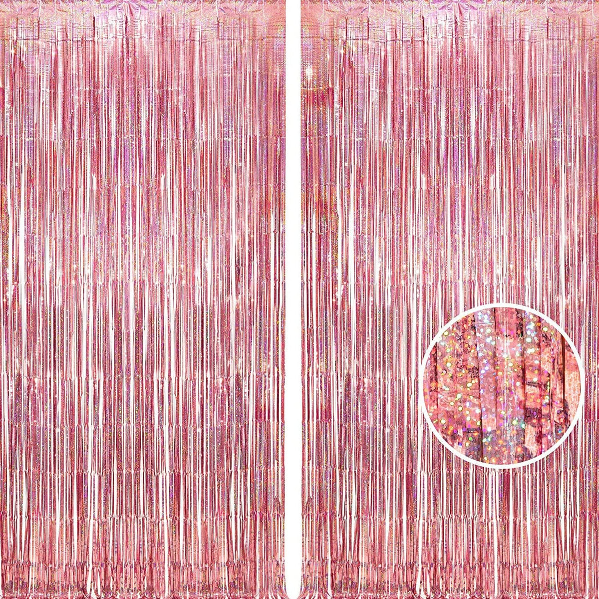 Braveshine Rose-Gold Tinsel Foil Fringe Curtains - 2Pcs 3.2x8.2ft Metallic Holiday Photo Booth Backdrop Party Supplies for Birthdays Valentines Day
