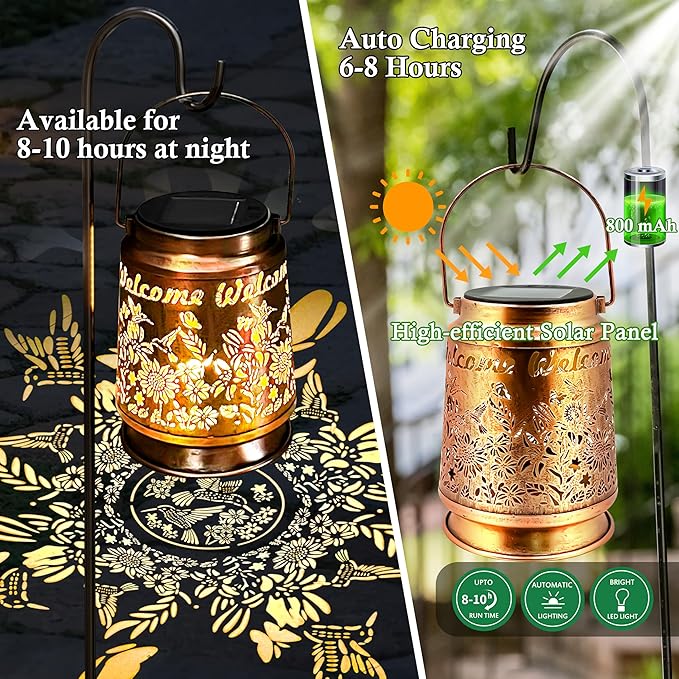 KY&BOSAM Solar Lanterns Outdoor Waterproof Unique Sunflower Garden Decor Birthday Gifts for Women Mom Grandma Hang Solar Lights Metal Solar Powered Decoration Outside for Yard Patio Backyard Pathway