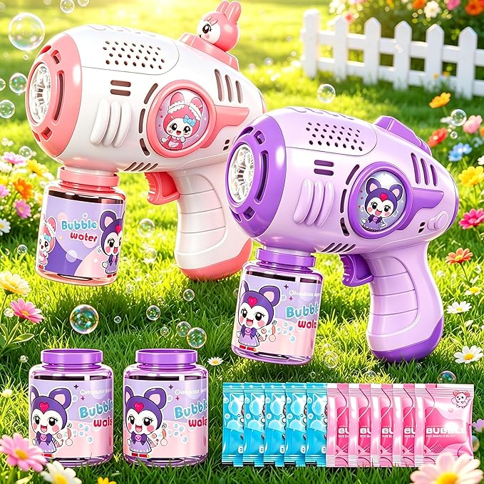 Kids' Bubble Gun, 4 Bottles of Bubble Solution Plus 20 Packets of Bubble Liquid, Toddler Bubble Gun, Sizes 1-3 (4-8), Party Gift, Summer Toy, Outdoor, Easter, Birthday Gift, for Boys and Girls.
