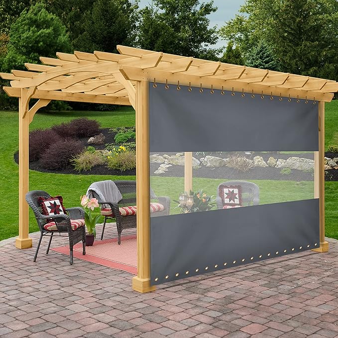 Covers & all Outdoor Clear Panel Curtain, 12 oz Vinyl Outdor Curtains for Patio, Waterproof & Weather Resistant Tarp with Brass Grommets for Pergola, Porch, Gazebos, Balcony (10' H x 15' W, Gray)