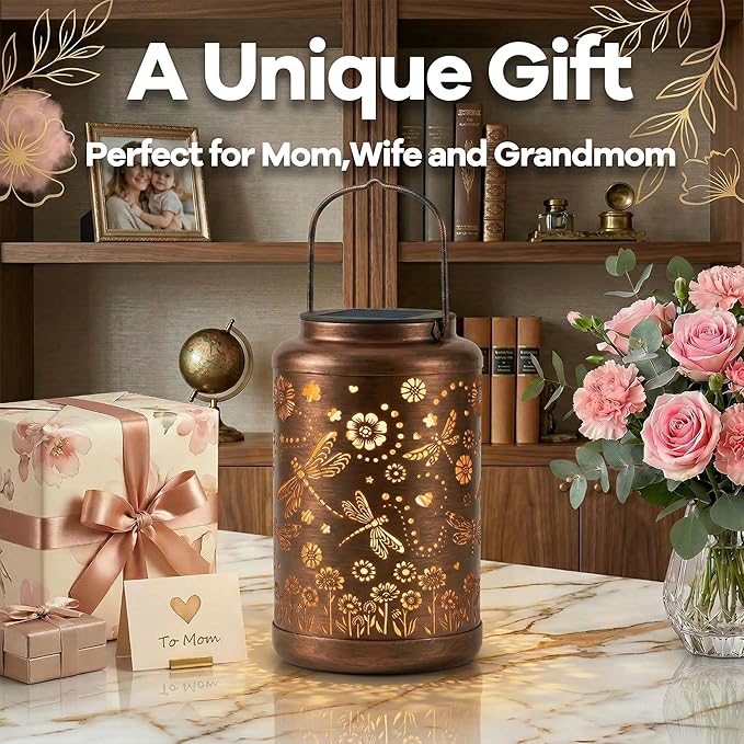Dragonfly Solar Lanterns Outdoor Waterproof,Birthday Gifts for Women Mom Grandma,Decorative Hanging Garden Decor for Yard, Patio, Backyard, Porch