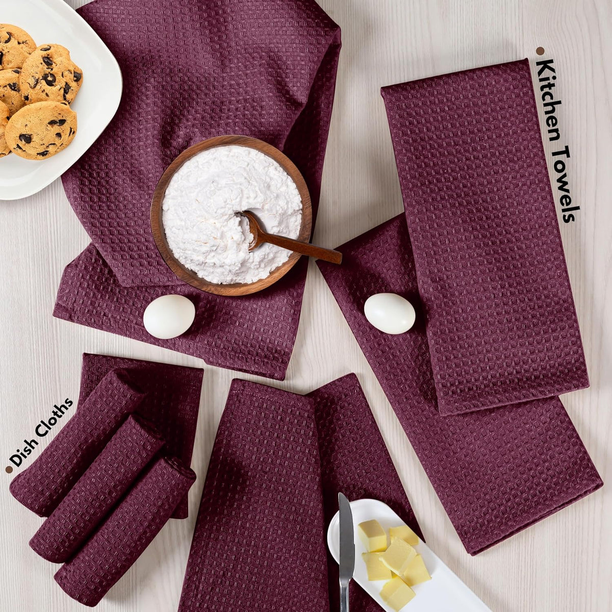 Native Fab Kitchen Towels & Dish Cloth Set, 100% Cotton, 8 Piece, Absorbent, Durable, Washable, Quick Drying Towel for Cleaning, Cooking, Baking