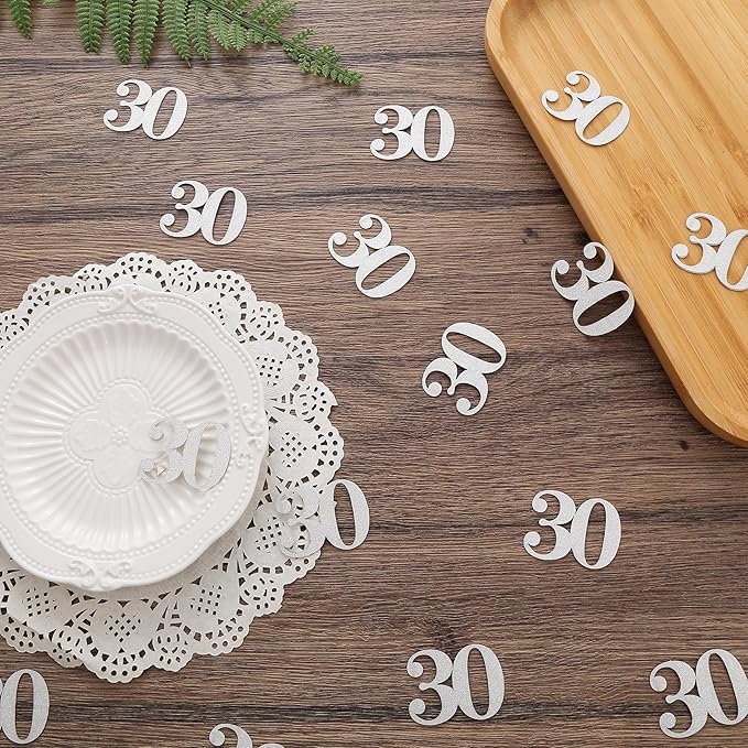 30th Happy Birthday Confetti Decorations - Number 30 Silver Glitter Table Confetti for 30th Birthday, 30th Anniversary Wedding Party Supplies