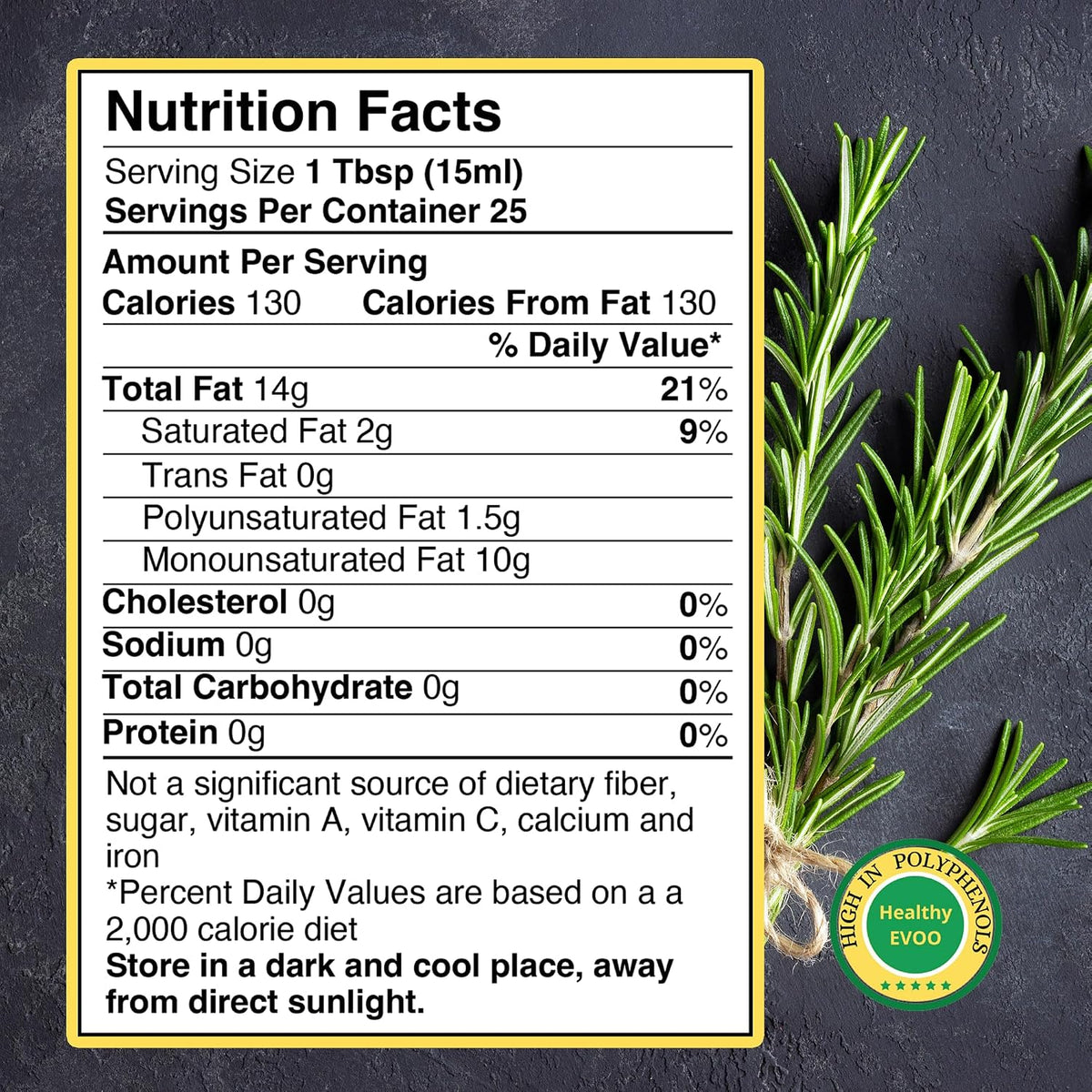 M.G. PAPPAS Rosemary Infused Olive Oil - High Polyphenol Rich Extra Virgin Olive Oil Unfiltered - Over 500mg/Kg - Cold Pressed Greek EVOO Award Winning - Rosemary Oil Cooking 12.7 Oz