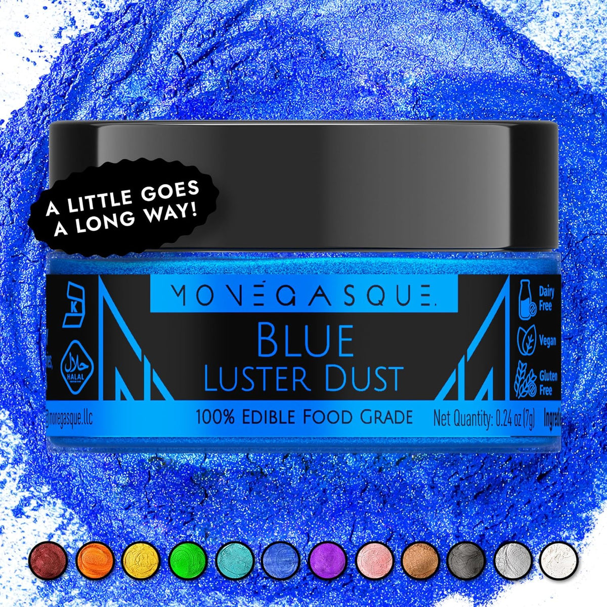 MONÉGASQUE Blue Edible Glitter for Drinks 7g – Edible Glitter for Cakes - Blue Luster Dust for Drinks, Cocktail, Cake, & Strawberries - Drink, Food Decorations, & Cake Decorations Spray Sparkles