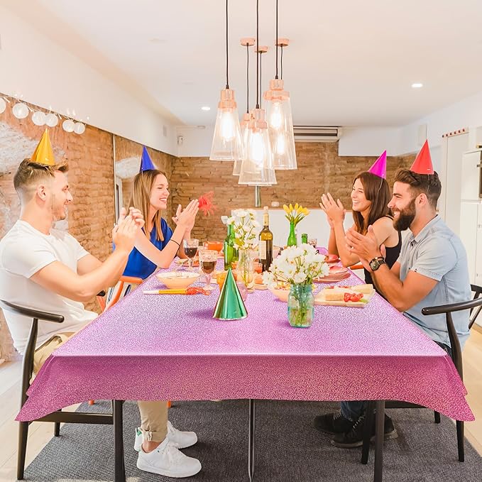 Pink&Purple&Blue&Fuchsia Red Holographic Tablecloth 40" x 108" Party Decoration Valentine's Day Birthday Party Table Decor Iridescence Plastic Table Cloth for Halloween Bachelorette Supplies