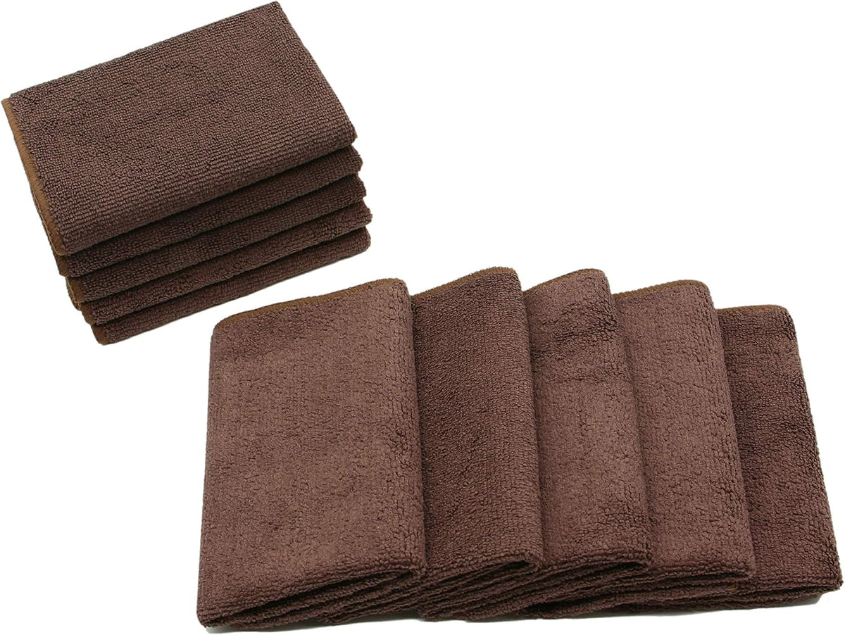 Microfiber Dish Cloths Fast Drying Kitchen Cleaning Cloth Dish Rags Dust Cloths Ultra Absorbent Lint Free Washcloths 12inch x 12inch 10 Pack Brown