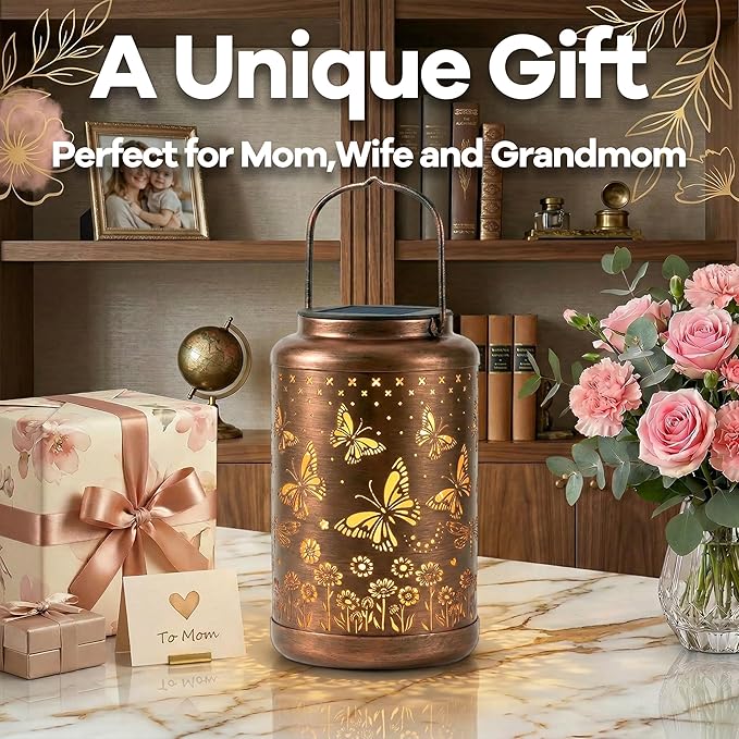 Butterfly Solar Lanterns Outdoor Waterproof,Birthday Gifts for Women Mom Grandma,Decorative Hanging Garden Decor for Yard, Patio, Backyard, Porch