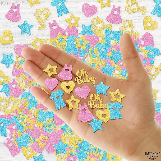 KatchOn, Pink, Blue and Gold Gender Reveal Confetti - Pack of 240 | Boy Or Girl Table Confetti | Gender Reveal Decorations | Oh Baby Decorations for Boy Or Girl | Gender Reveal Table Confetti
