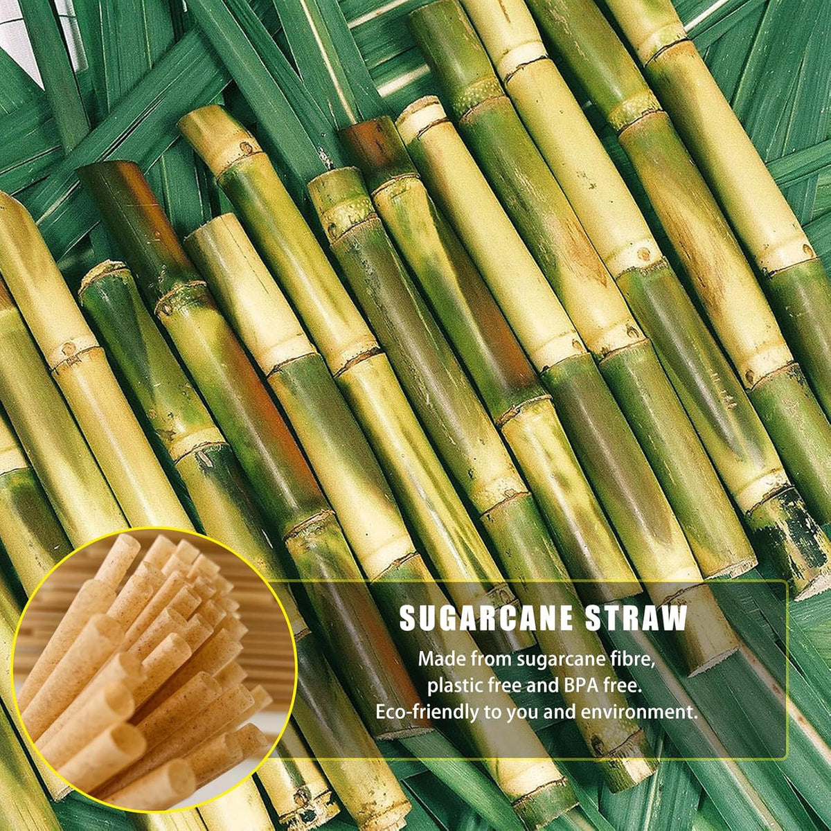 Biodegradable 200pcs Sugarcane Straws 8 Inch Compostable Disposable Drinking Straws Plastic Free Sturdy Smoothie Straws for Home Restaurant Parties