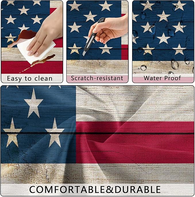 American Flag Picnic Table Cover with Bench Covers, Waterproof Windproof Oilproof, Camping Essentials, Fitted Tablecloth Cover with Elastic Edge, for Indoor & Outdoor, Garden, 3 Pieces Set, 30x60 Inch