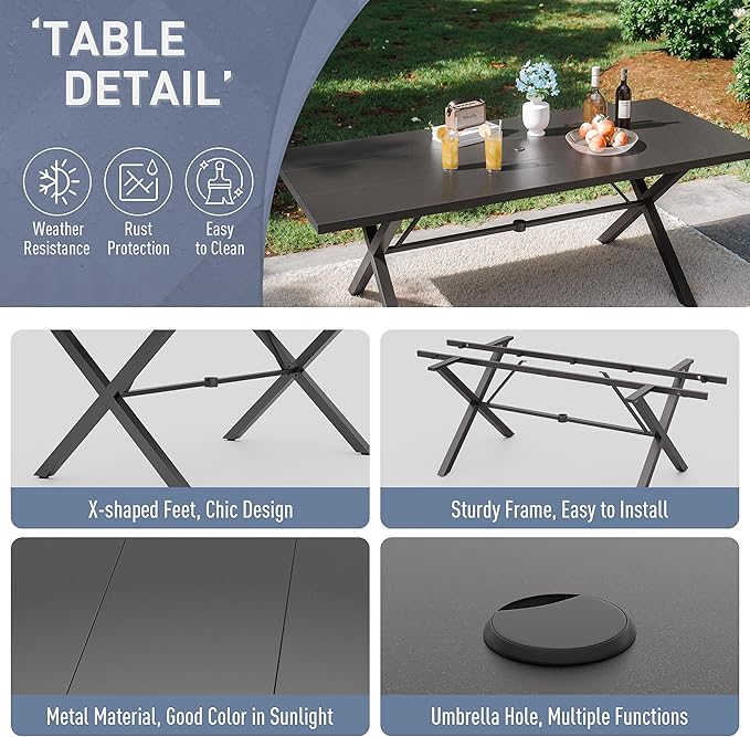 Kurapika 9-Piece Patio Dining Set, Outdoor Large Table with Umbrella Hole, 6 Stationary Chairs and 2 Swivel/Rocking Chairs, Patio Furniture Set for Garden, Deck, Porch, Pool All Weather, Brown