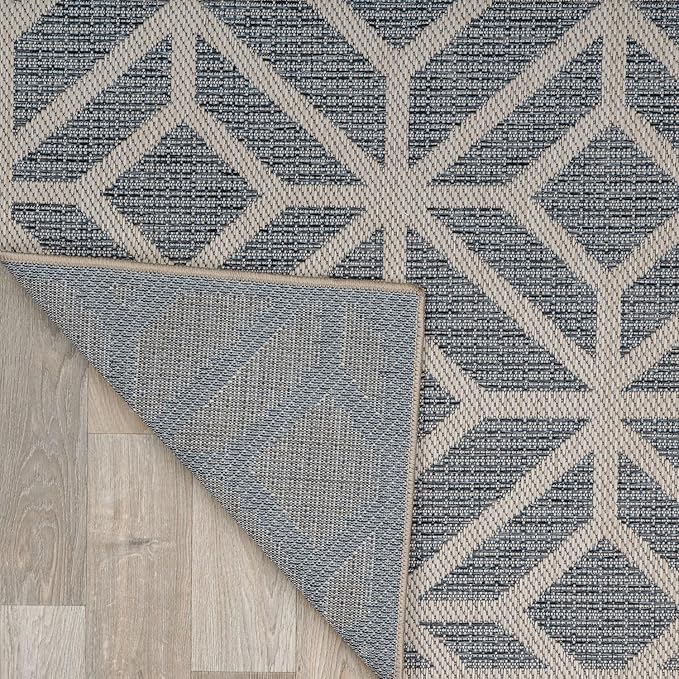 Rugshop Blue Contemporary Geometric Indoor/Outdoor Area Rug — Hose Washable for Living Room, Dining Room and Bedroom, 5' x 7'