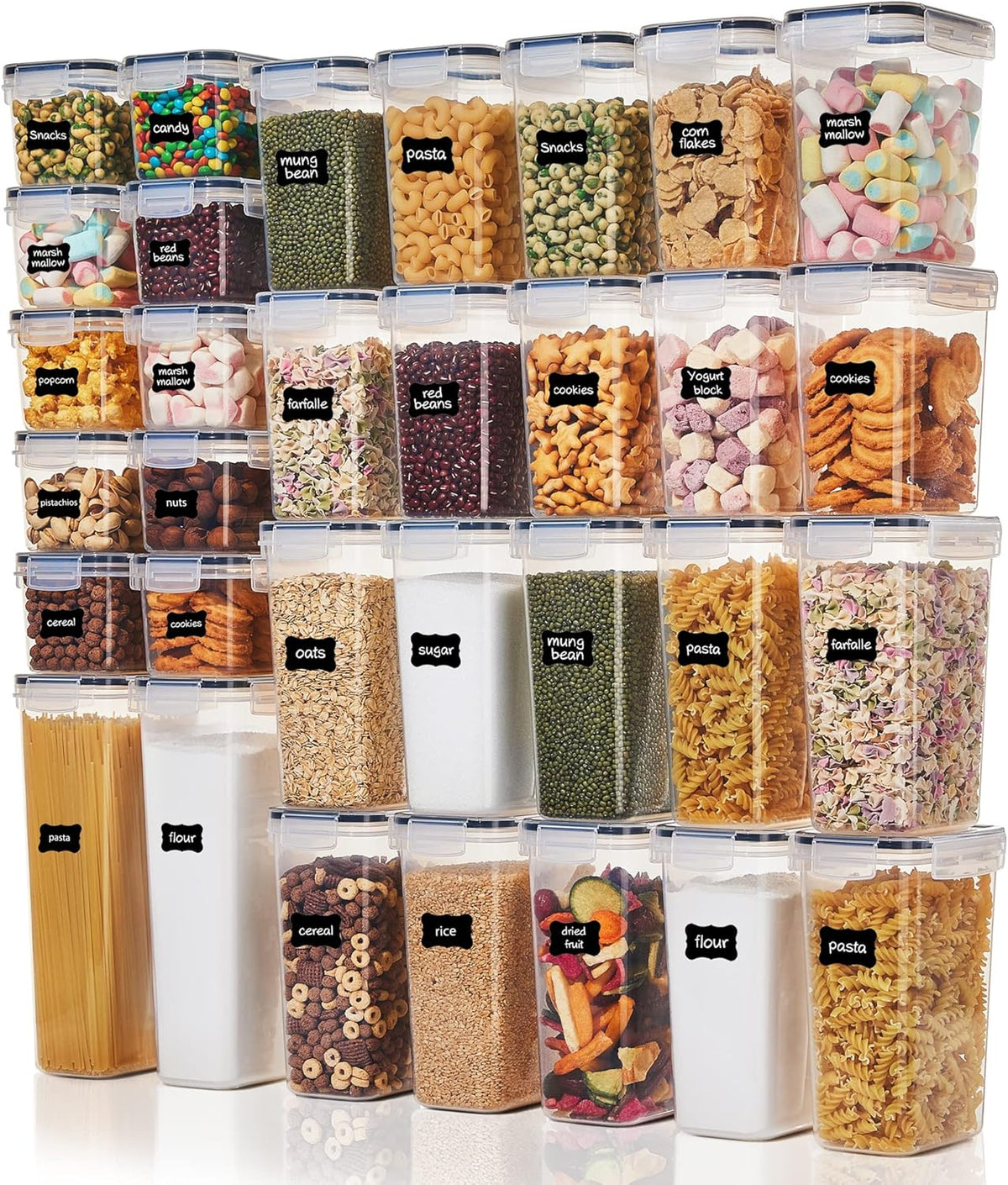 Vtopmart Airtight Food Storage Containers with Lids, 24 pcs Plastic Kitchen and Pantry Organization Canisters for Cereal, Dry Food, Flour and Sugar