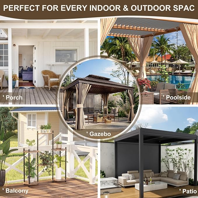 HolidayIdeas Outdoor Patio Curtains Waterproof with Rod Pocket 8 Panels 54x84 Inch- Protect Privacy Balcony Outdoor Curtains for Apartments,Porch, Gazebo, Pergola, Sliding Glass Door, Black