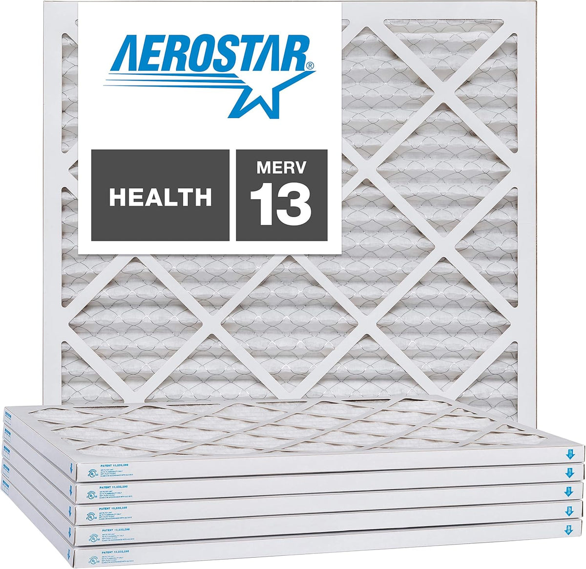 Aerostar 25x25x1 MERV 13, Pleated Air Filter, 24 1/2" x 24 1/2" x 3/4", Box of 6, Made in the USA