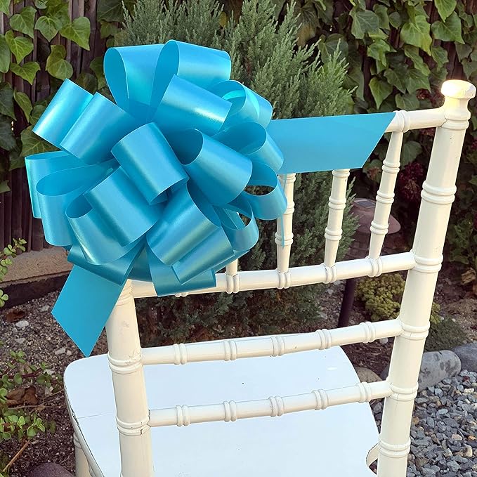 Turquoise Decorative Ribbon Pull Bows - 9" Wide, Set of 6, Spring, Gift Basket, Presents, Birthday, Fundraiser, Wedding, Reception, Anniversary, Decoration, Classroom, Office, Christmas, Easter