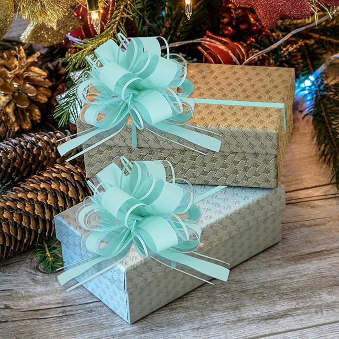 6pcs 7 Inch Pull Bows Teal Blue Gift Wrap Bows for Gift Basket, Flower Wrapping, Baby Shower, Christmas, Valentine's Day, Birthday Party Decorations