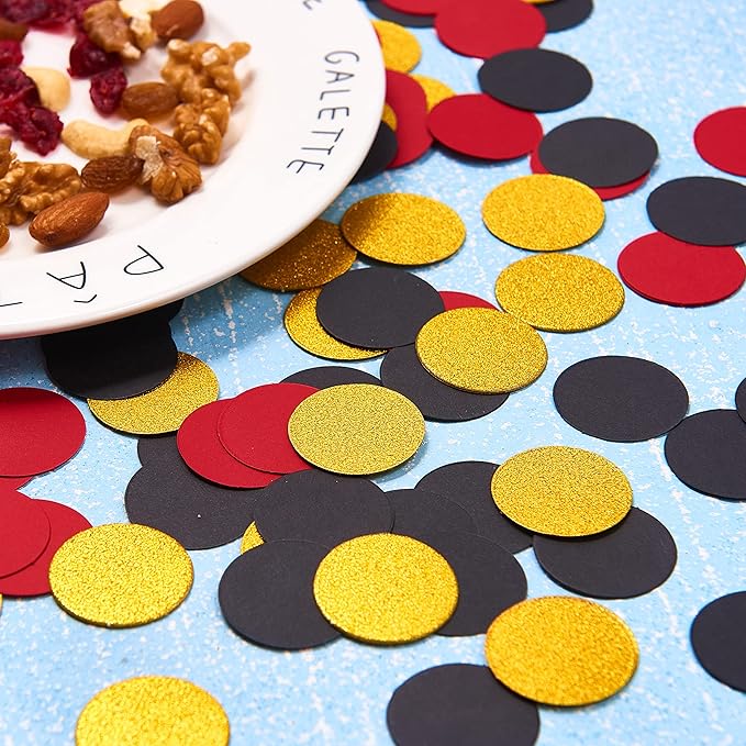Red Black Gold Paper Table confetti, Circle Dots Glitter Party Table Confetti for Wedding Baby Shower Birthday Party Decoration Suppiles Table Decoration 200pc 1.2 Inch