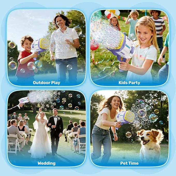 Play-Act 69 Holes Bubble Machine Guns Toys, Bazooka Rocket Shape Bubble Gun for Kids Adults, Colored Lights Blaster Blower with Solution Outdoor, Summer Toys, Party Favors, Wedding, Birthday