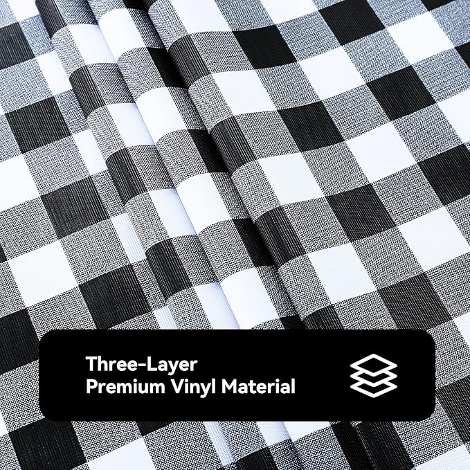 Romanstile Rectangle Vinyl Tablecloth, 100% Waterproof Buffalo Gingham Plastic Table Cloth, Heavy Duty Wipeable Checkered Table Covers for Outdoor, Camping, Picnic, Patio - 54 x 120, Black and White