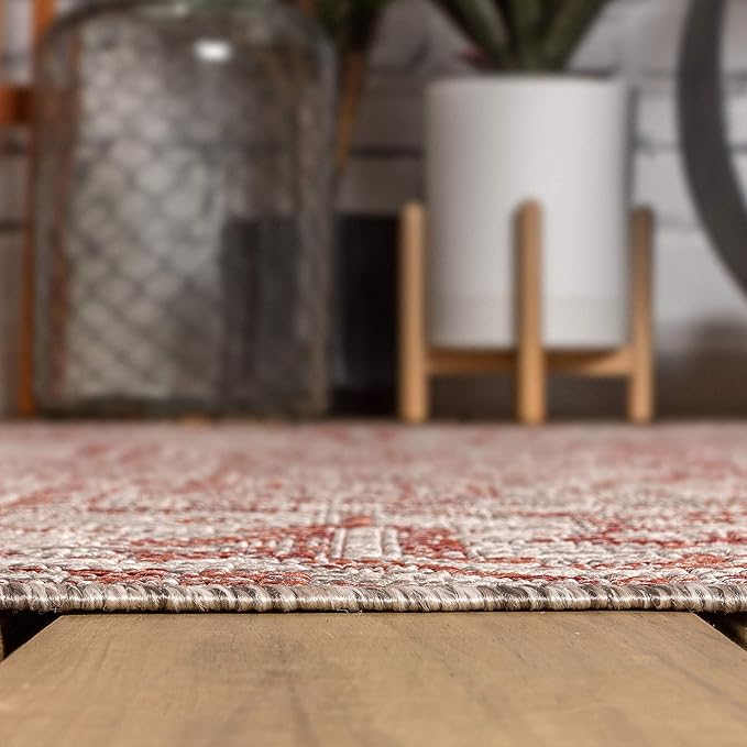 JONATHAN Y Boho Medallion Indoor Outdoor Octagon Area Rug 5 Ft Red/Taupe, Estrella Textured Weave for Backyard, Patio, Porch, Easy-Cleaning, High Traffic, Pet-Friendly, Non-Shedding (SMB105A-5TGN)