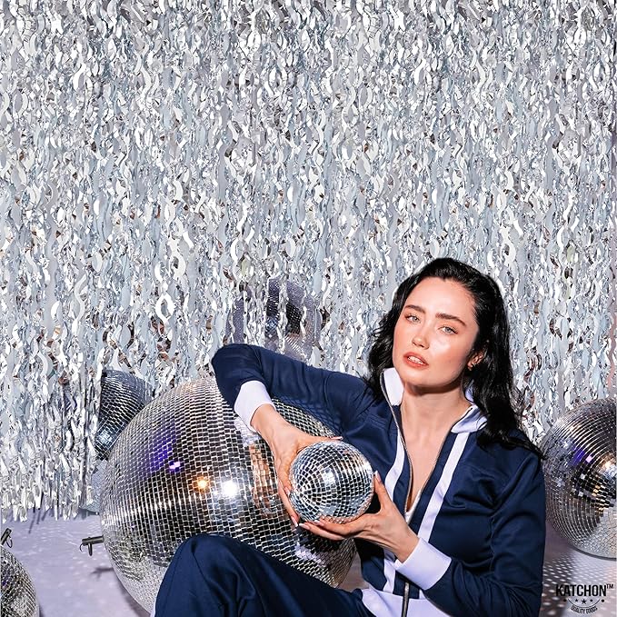 KatchOn, XtraLarge Wavy Silver Foil Fringe Curtain - Pack of 2, Silver Streamers Backdrop for Disco Party Decorations, Graduation Decorations 2026 Bachelorette Birthday Decor Prom Decorations 2026