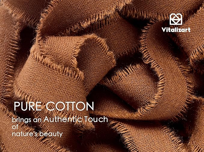 Vitalizart Fall Ribbon Cotton Handmade Fringe 5/8" x 21 Yd Terracotta Pure Natural Cotton Ribbons for Gift Wrapping Wedding Invites Bridal Shower Bouquets Holiday Decor
