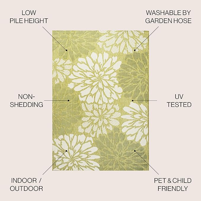 JONATHAN Y Floral Textured Weave Indoor Outdoor Area Rug 9X12 Green/Cream, Zinnia Modern for Backyard, Patio, Porch, Easy-Cleaning, High Traffic, Pet-Friendly, Non-Shedding (SMB110H-9)