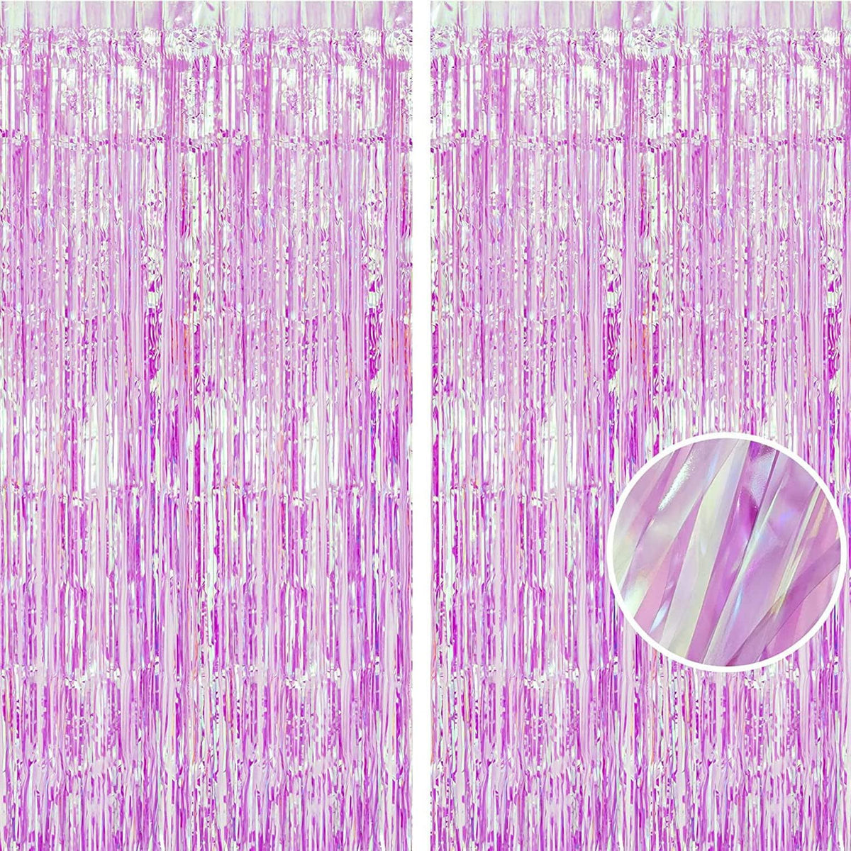 Braveshine Clear Purple Party Decorations Iridescent Foil Curtain - 2 Pack 3.2 x 6.5 ft Holographic Tinsel Backdrop Party Streamers Curtains for