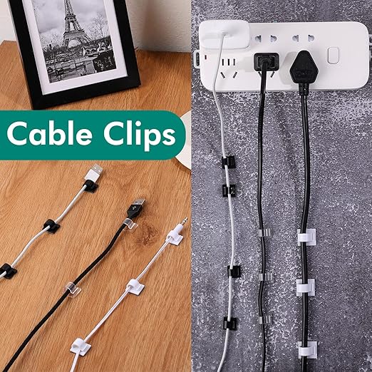 Namalu 60 Pieces Mini Cable Clips Hooks Christmas Light Clips Self Adhesive Light Hooks Cord Clips for Desk Outdoor String Lights(Small,Black)
