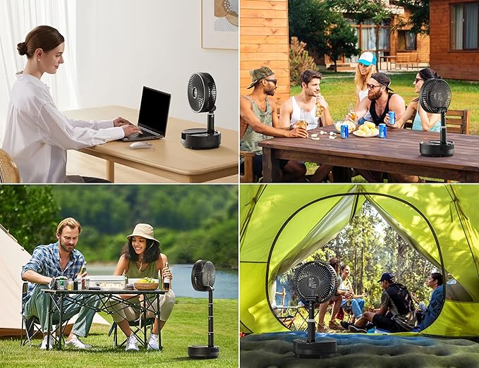 Portable Travel Fan, Foldable Standing Fan for Bedroom, 112H Run & 9 Speeds, Rechargeable Fan With Timer & Remote, Collapsible Oscillating Fan for Travel Cruise Essential Home RV Outdoor Power Outage
