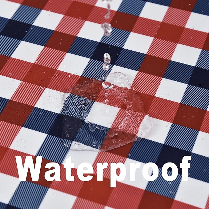 Classic Gingham Tablecloth Fabric - Oblong 58x120 Water Resistant Patriotic Party Table Cloth for Indoor/Outdoor Use - Tabletop Cover for Independence Day Memorial Day