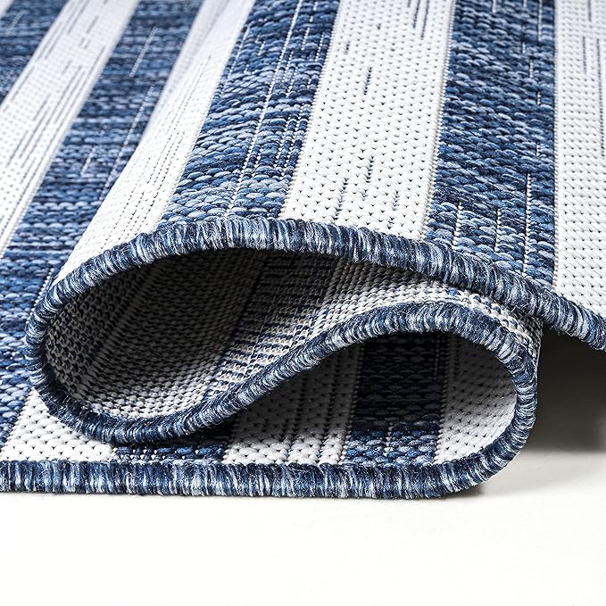 JONATHAN Y Offset Stripe Indoor Outdoor Area Rug 3X5 Blue/Ivory, Sukie Modern for Backyard, Patio, Porch, Easy-Cleaning, High Traffic, Pet-Friendly, Non-Shedding (SMB133D-3)